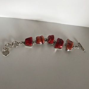 Coral Red Bracelet, Sterling Silver 925 Bracelet.